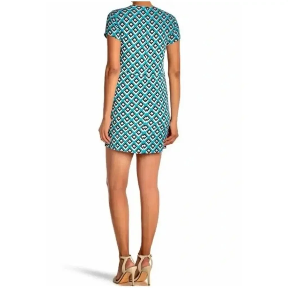 Diane Von Furstenberg Women’s Sz L Blue Geometric Print Carlotta Mini Dress - Picture 2 of 13